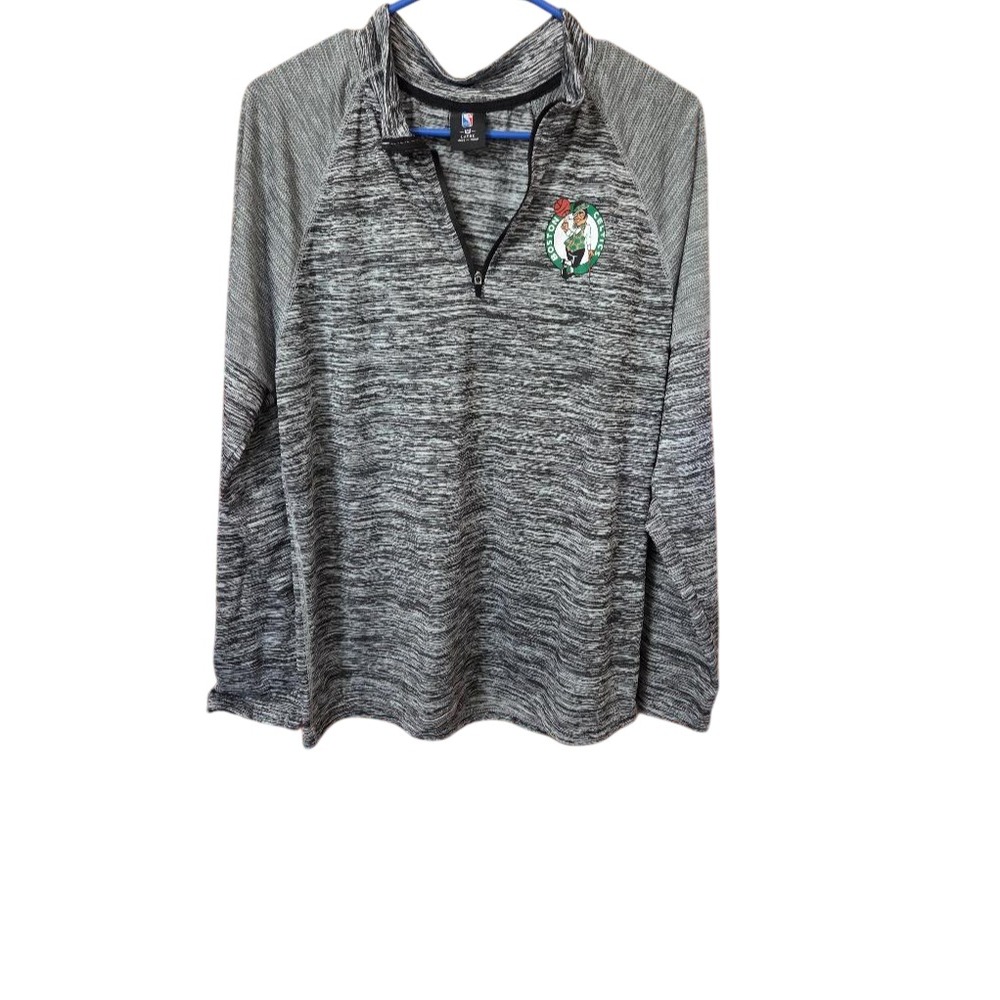Boston Celtics NBA 1/4 Zip Pullover Long Sleeve Shirt Gray Black Men's Large